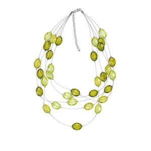 Multi-Strand Green Beaded Statement Necklace Layered Fashion Jewelry 16" - 19"